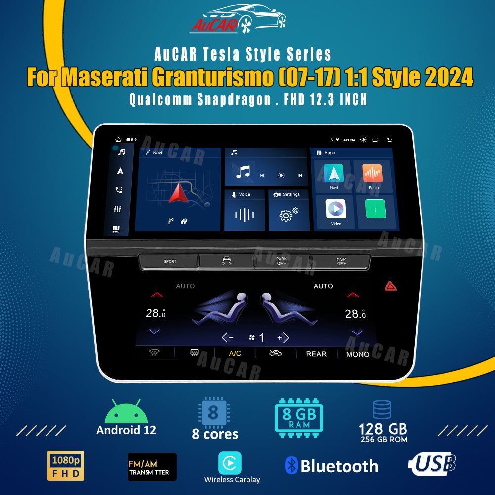 12.3" Touchscreen 1:1 NEW-Full Dash Style Multimedia Stereo and Climate Control for Maserati GranTurismo GT/GC 2007-2017