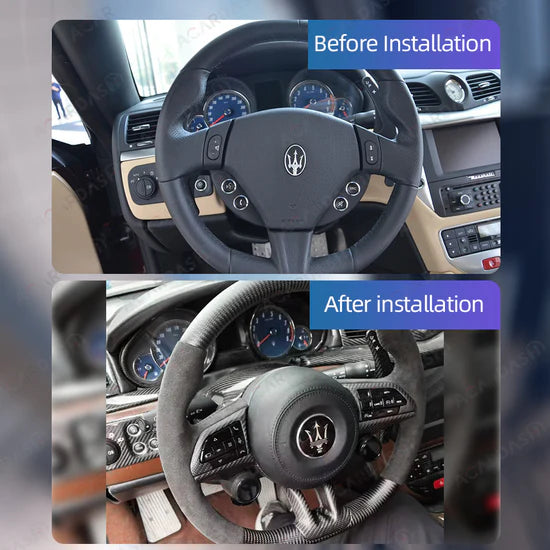 NEW 2025 Style Carbon Fiber Steering Wheel with Airbag & Dual ODBII Dial Screens for Maserati GranTurismo & GranCabrio 2008-2019