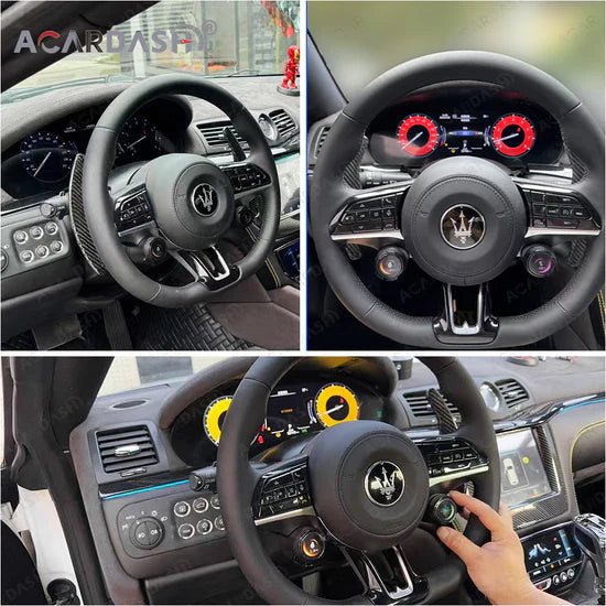 NEW 2025 Style Carbon Fiber Steering Wheel with Airbag & Dual ODBII Dial Screens for Maserati GranTurismo & GranCabrio 2008-2019