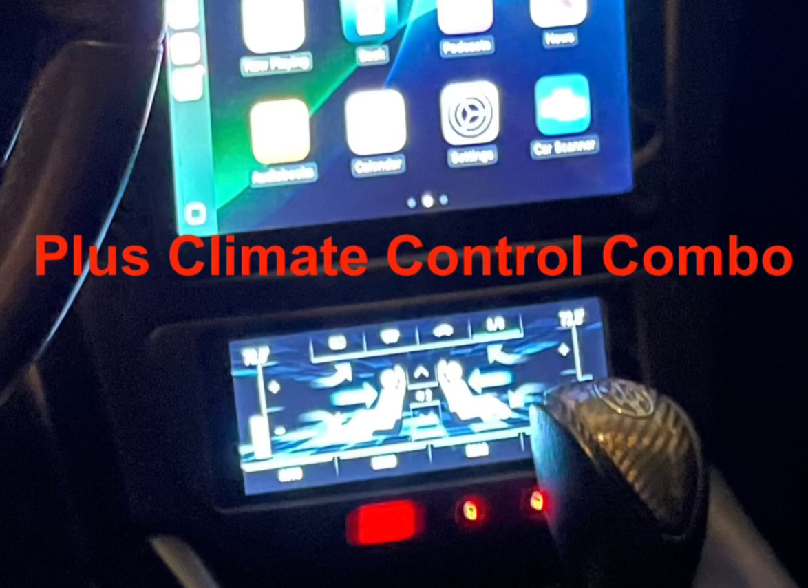 Car climate control system with digital display and buttons, labeled 'Plus Climate Control Combo'.
