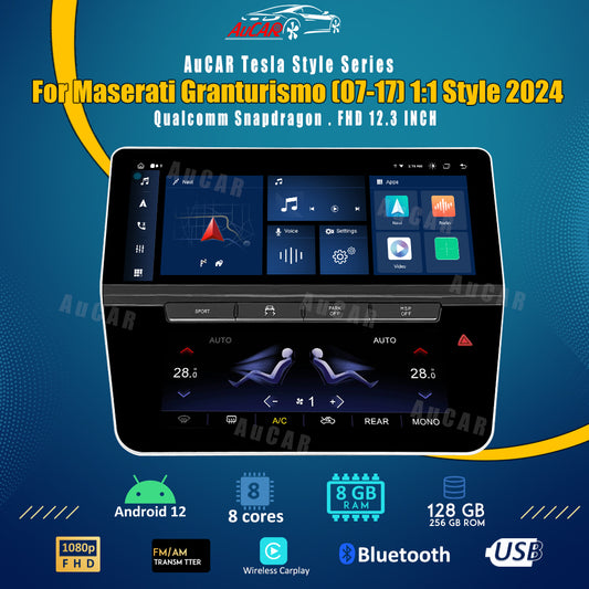 12.3" Touchscreen 1:1 2024-Style Multimedia Stereo and Climate Control for Maserati GranTurismo GT/GC 2007-2017