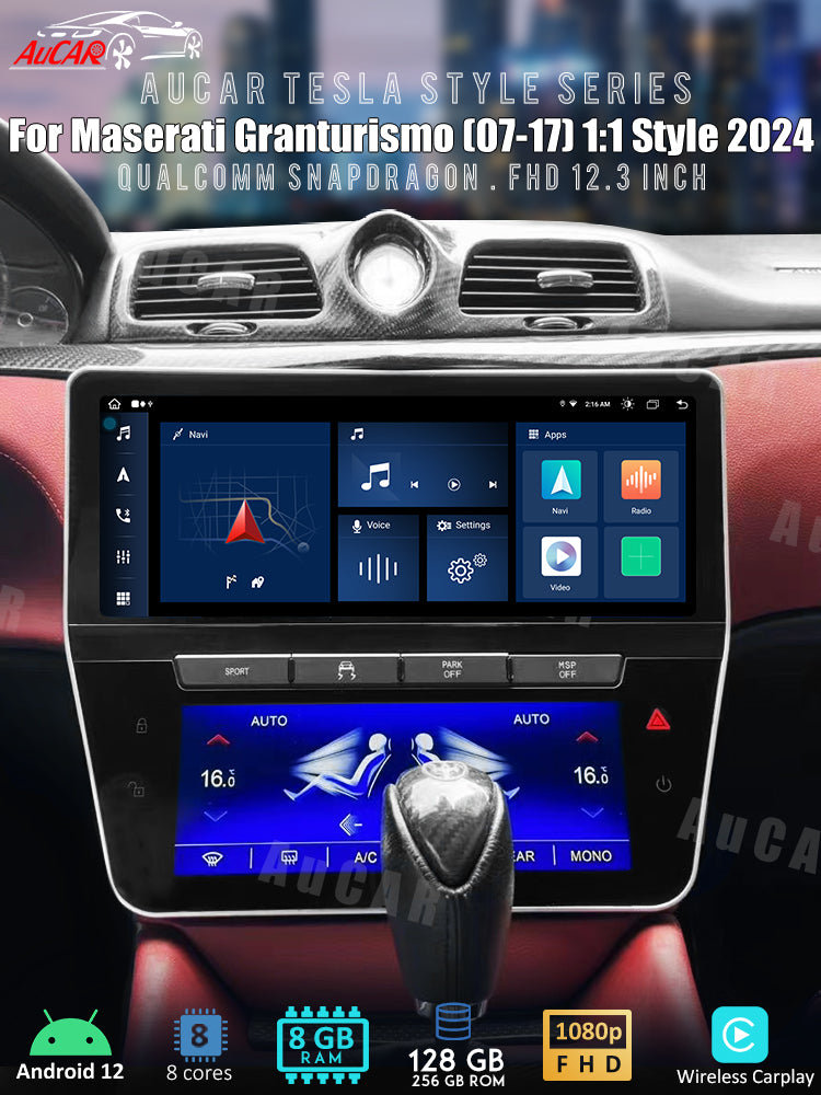 12.3" Touchscreen 1:1 2024-Style Multimedia Stereo and Climate Control for Maserati GranTurismo GT/GC 2007-2017