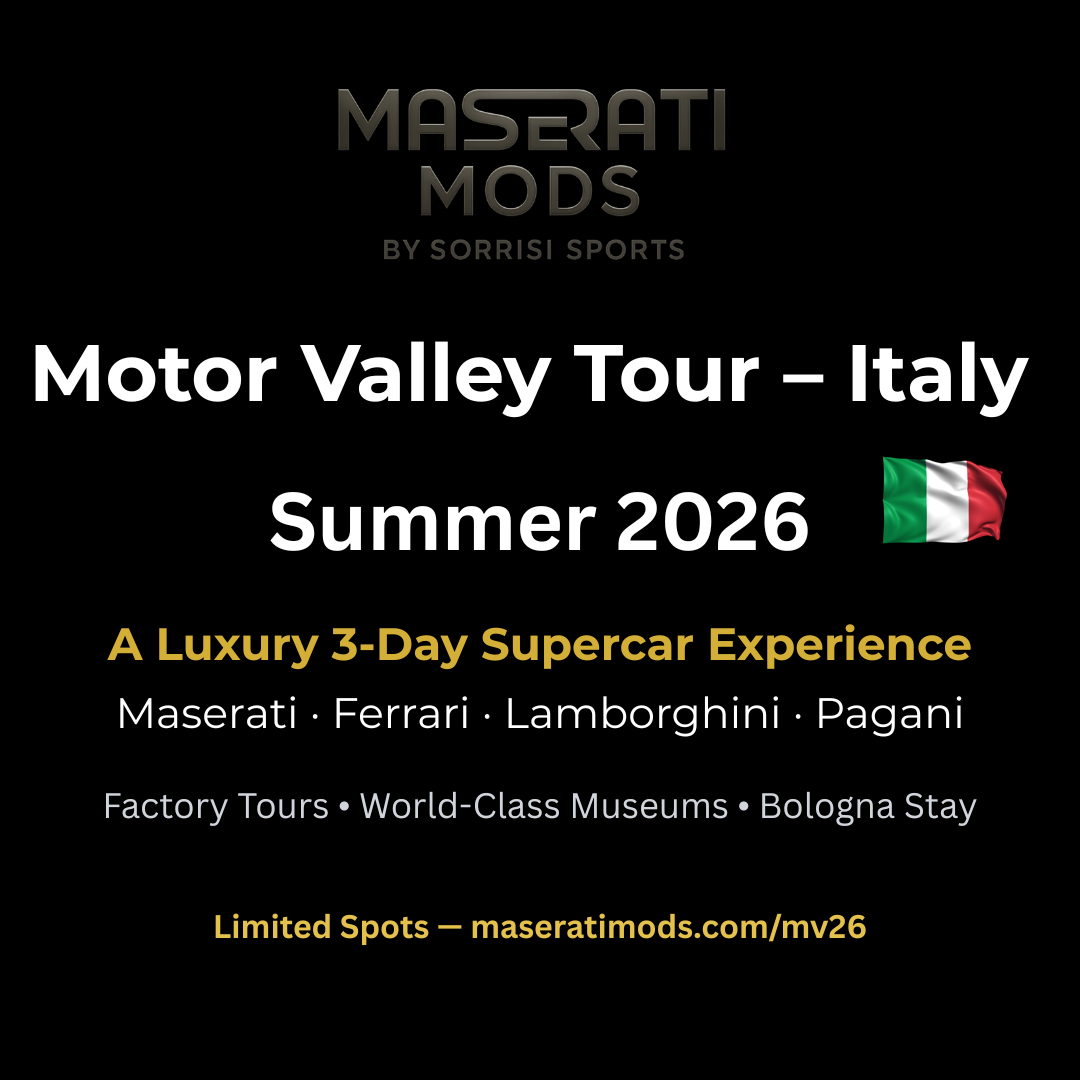 Italian Motor Valley Tour Summer 2026 — Maserati, Ferrari, Lamborghini & Pagani (3-Day Experience)