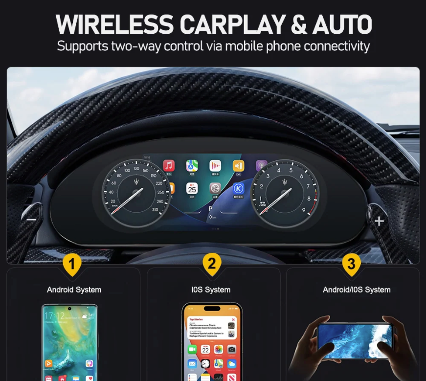 NEW! 6th Generation Instrument Cluster for 2007-19 Maserati GranTurismo GranCabrio with Apple CarPlay
